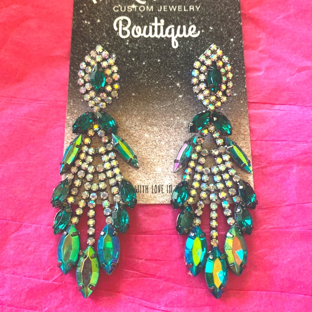 Green Medium Size Chandelier Earrings